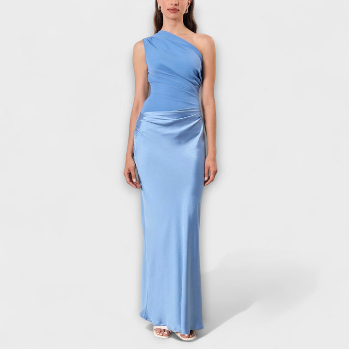 Vestido de Noche Maxi de Un Hombro Plisado