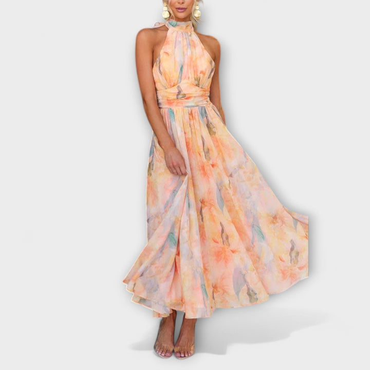 Vestido Maxi Fluido Acuarela con Espalda Abierta