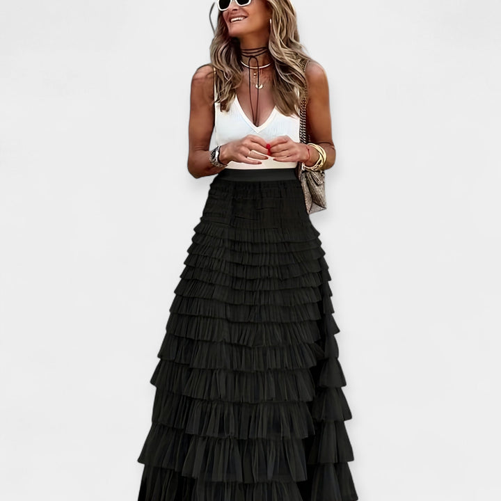 Falda boho con borde de red