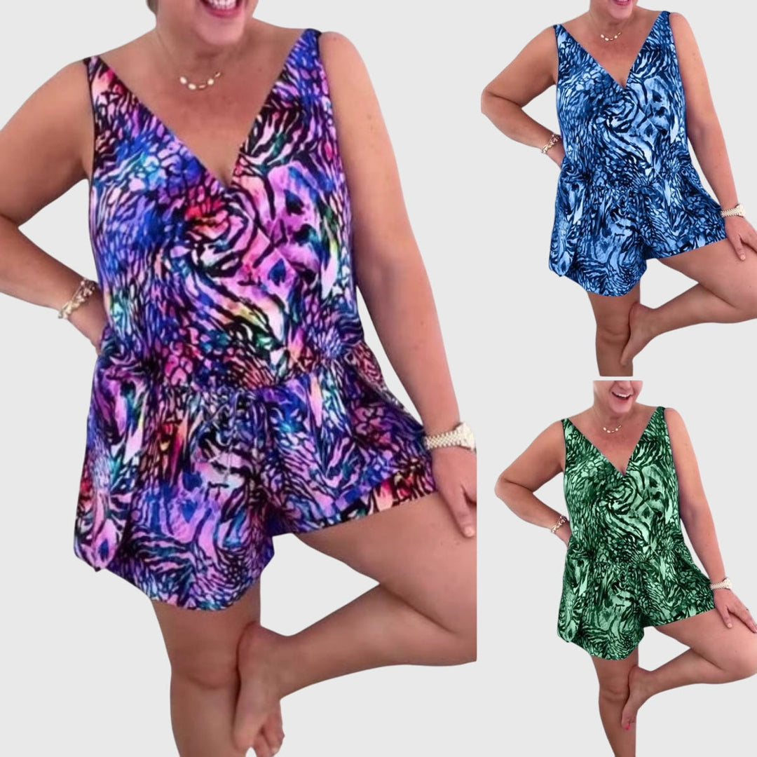 Vestido de baño azul con estampado para mujer