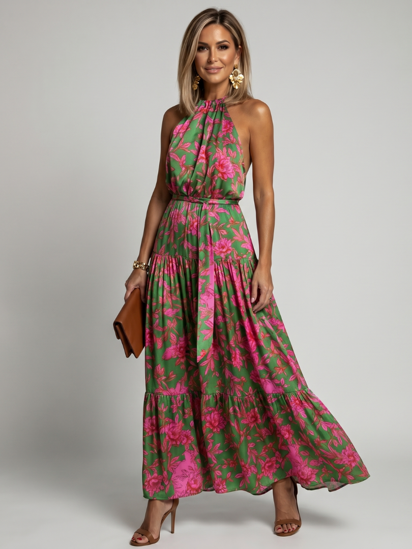 Clara | Vestido Midi con Cuello Halter Drapado