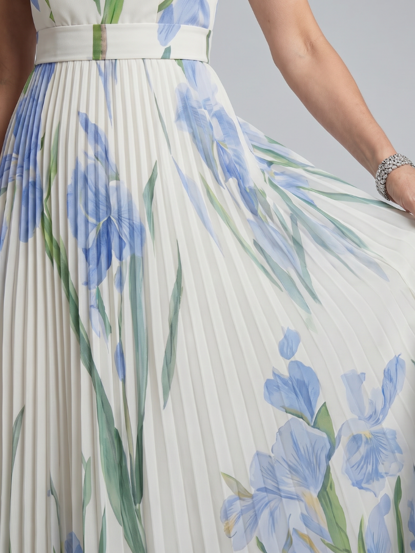 Alejandra | Vestido midi sin mangas con escote cuadrado y estampado floral