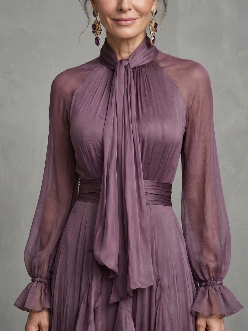 Gabriela | Vestido Maxí Ruffle con Cuello de Lazo