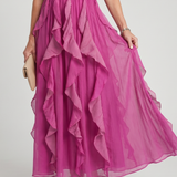 Jimena | Vestido Maxi con Cuello Alto y Volantes