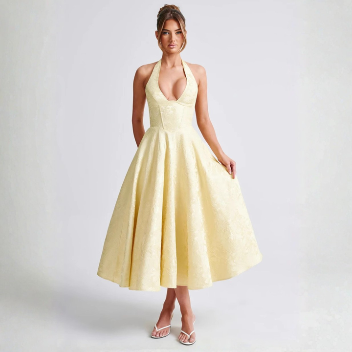 ZIORA™ - Stylish Sleeveless A-Line Halter Maxi Dress with Open Back