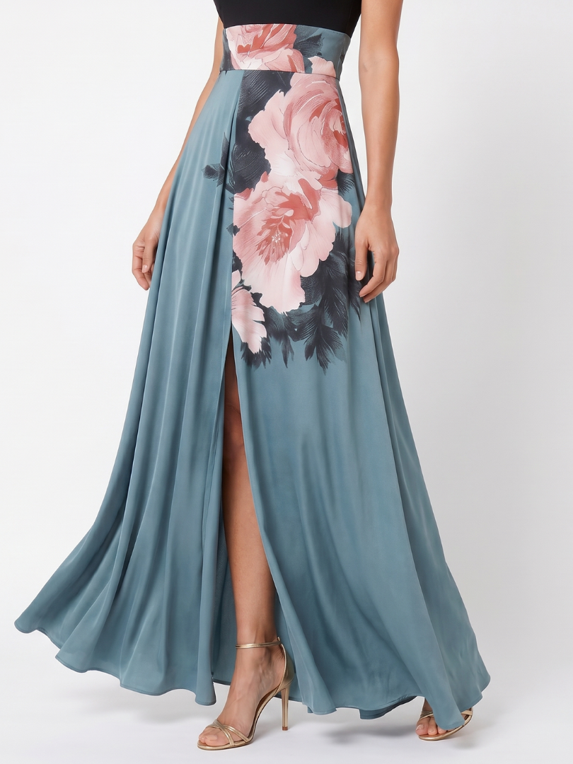 Ángela | Vestido Maxi de Falda Floral con Escote Halter