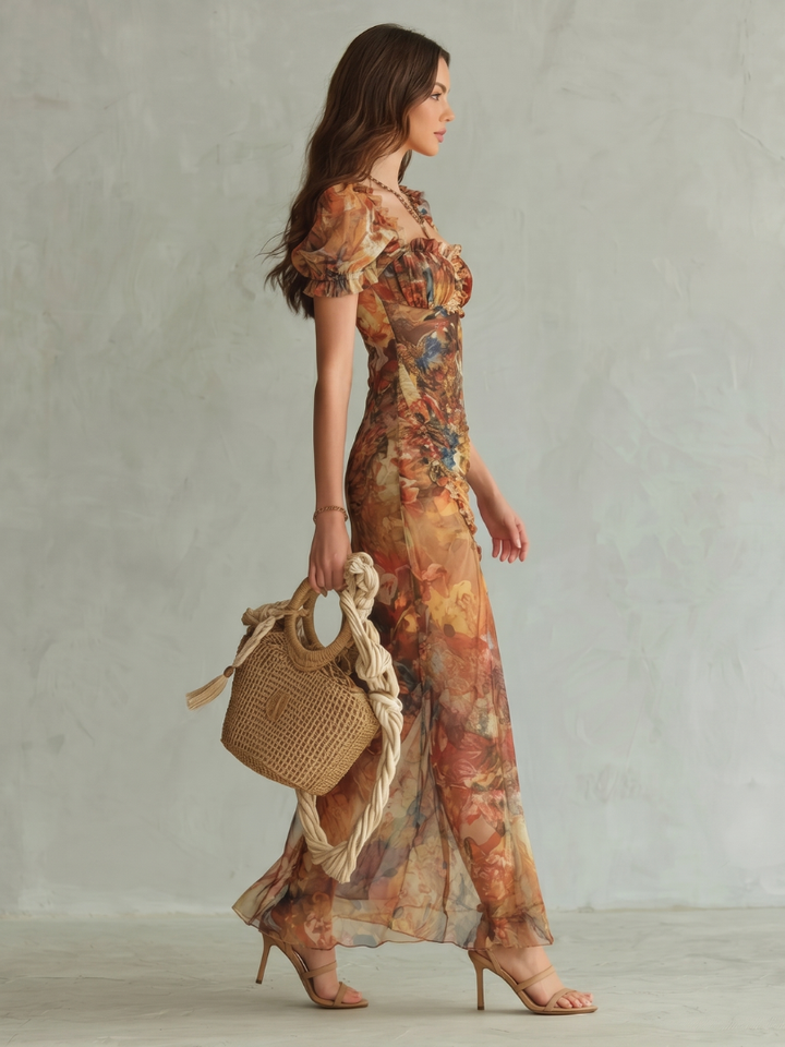 Mariana | Vestido Midi con Mangas Voladas y Abertura