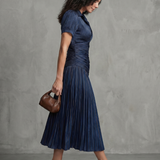 Rocío | Vestido midi con cintura plisada y rayas