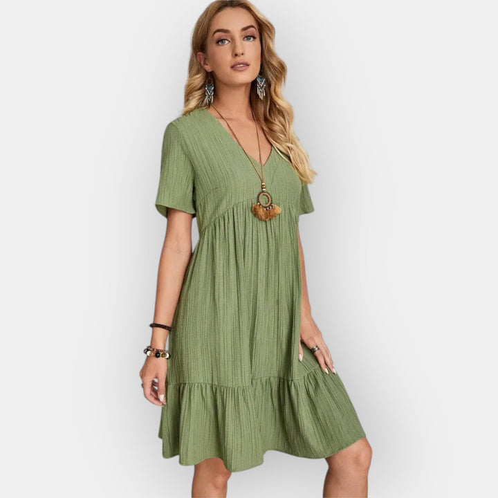 Vestido Midi Fluido con Escote en V Favorecedor