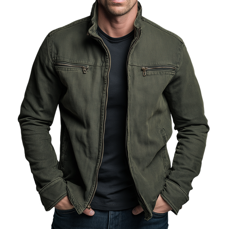 Men's Retro Casual Cotton Washed Zipper Lapel Jacket - Model MTA0339I1TO