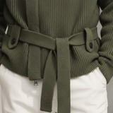 Cárdigan de punto clásico informal para hombre con cremallera, cuello alto y cinturón