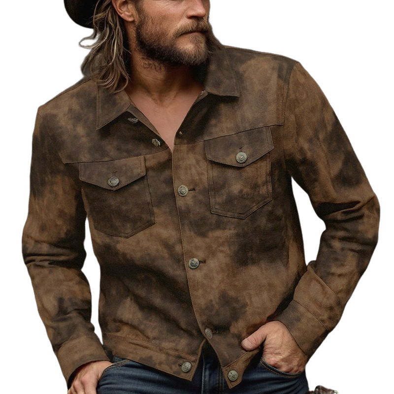 Men's Retro Distressed PU Leather Lapel Jacket - Model MTA2098H3X