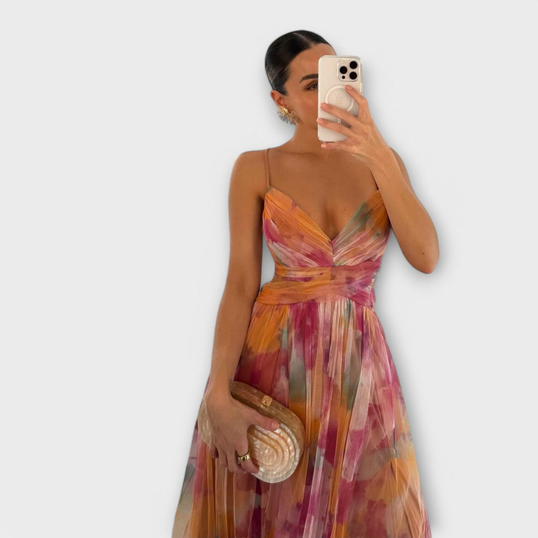 Vestido Maxi Ligero con Tirantes Finos y Caída Fluida