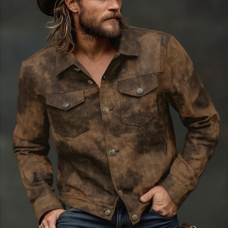 Men's Retro Distressed PU Leather Lapel Jacket - Model MTA2098H3X