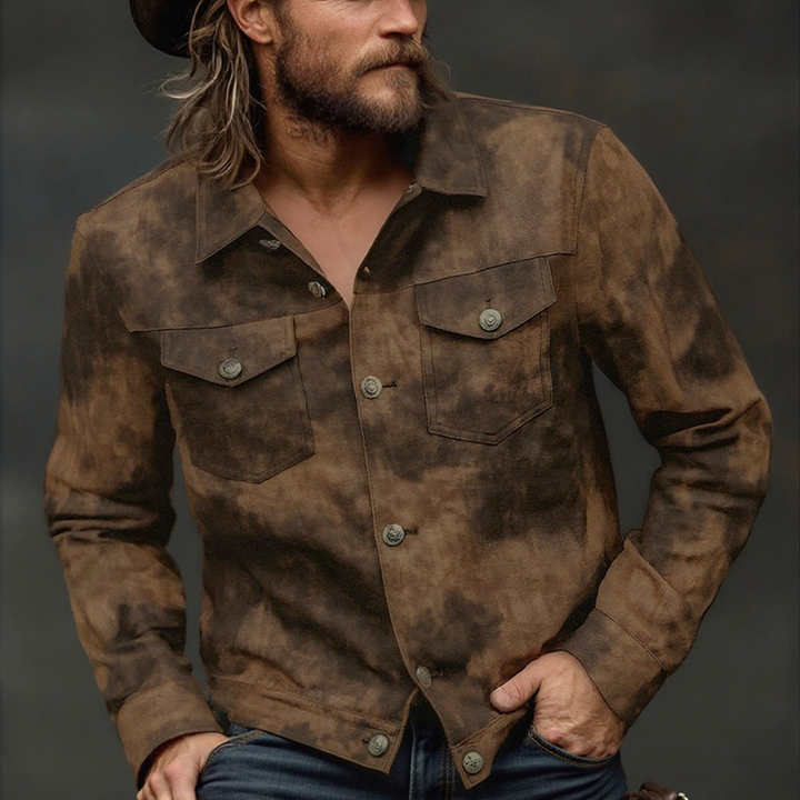 Men's Retro Distressed PU Leather Lapel Jacket - Model MTA2098H3X