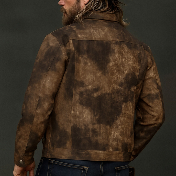 Men's Retro Distressed PU Leather Lapel Jacket - Model MTA2098H3X