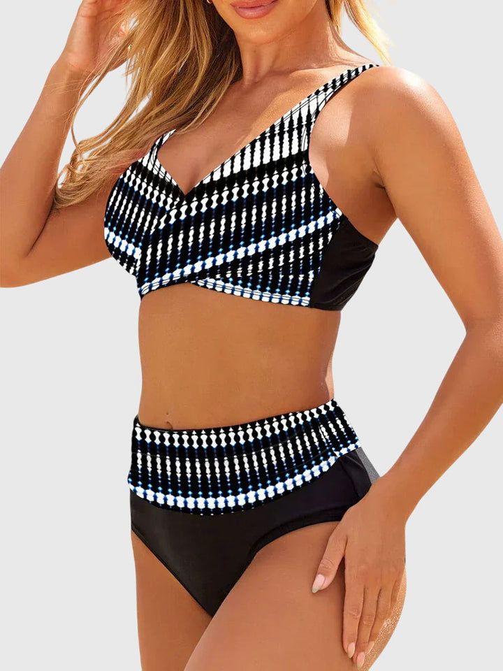 Bikini de estampado geométrico y talle alto para mujer