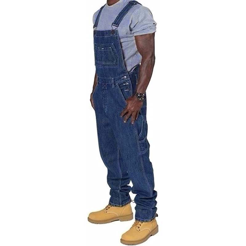 Men's Relaxed Fit Washed Denim Multi-Pocket Overalls