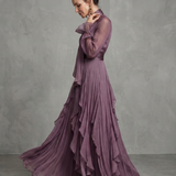 Gabriela | Vestido Maxí Ruffle con Cuello de Lazo