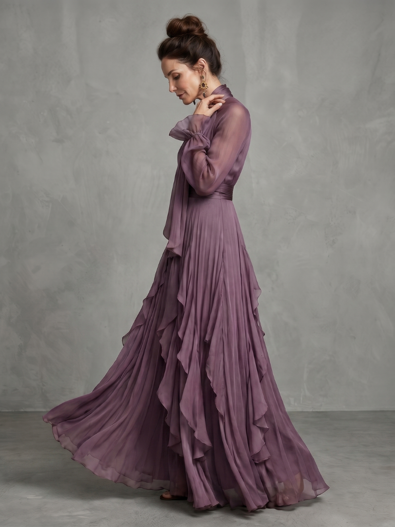 Gabriela | Vestido Maxí Ruffle con Cuello de Lazo