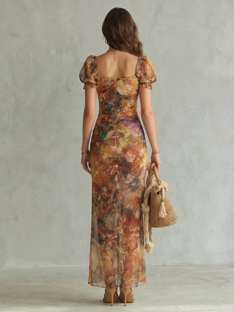 Mariana | Vestido Midi con Mangas Voladas y Abertura