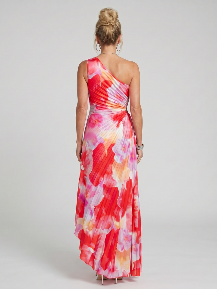 Mercedes | Vestido Midi con Cuerpo Plisado de Un Hombro