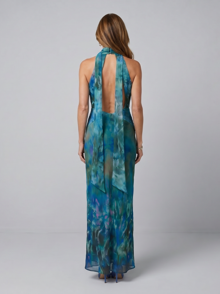 Isabel | Vestido Maxi Sin Mangas con Cuello Halter y Abertura