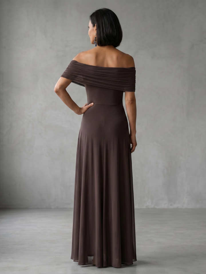 Eugenia | Vestido Midi Drapado con Hombros Descubiertos