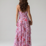 Teresa | Vestido Maxi Floral con Escote Halter y Cuerpo Fruncido
