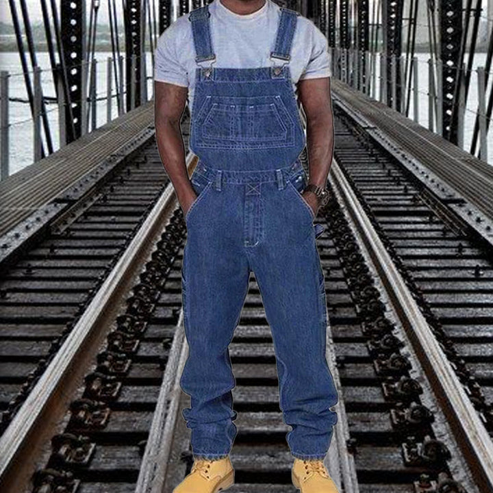 Men's Relaxed Fit Washed Denim Multi-Pocket Overalls