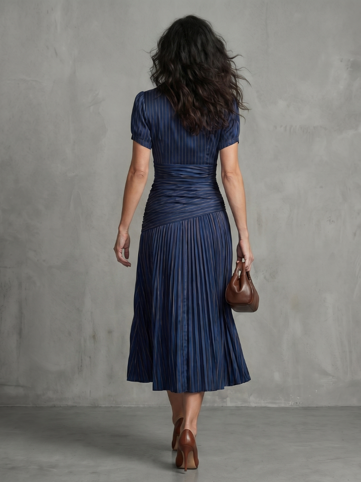 Rocío | Vestido midi con cintura plisada y rayas