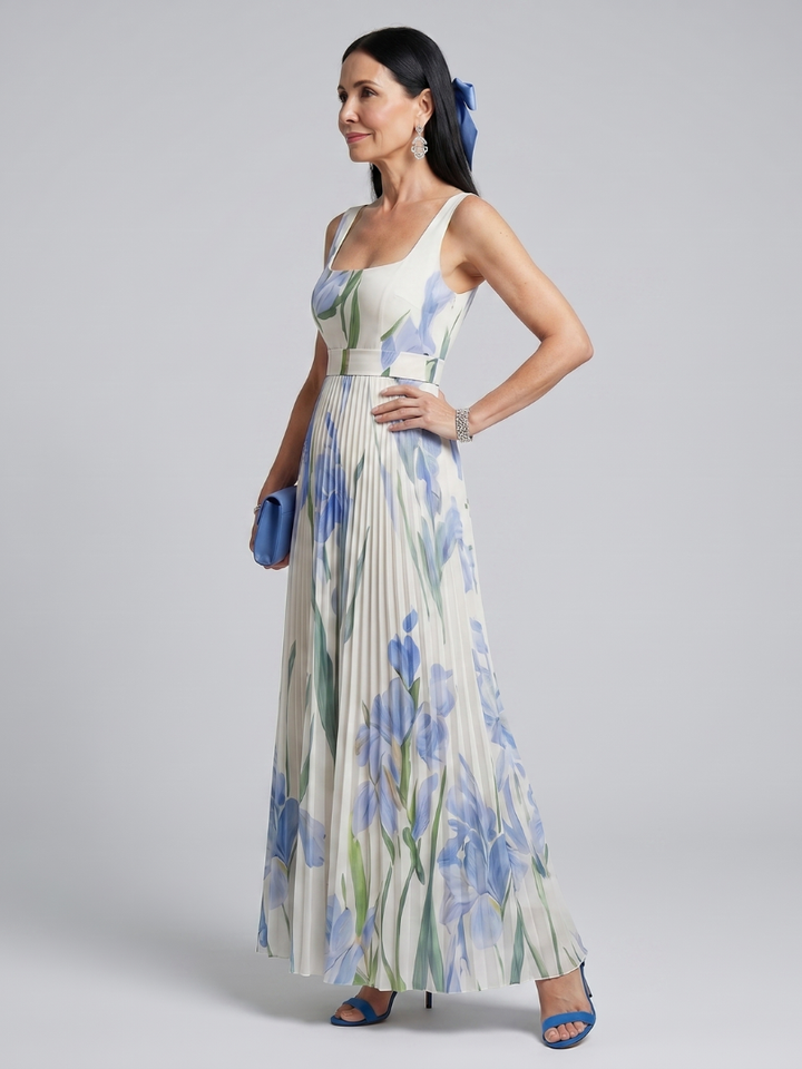 Alejandra | Vestido midi sin mangas con escote cuadrado y estampado floral