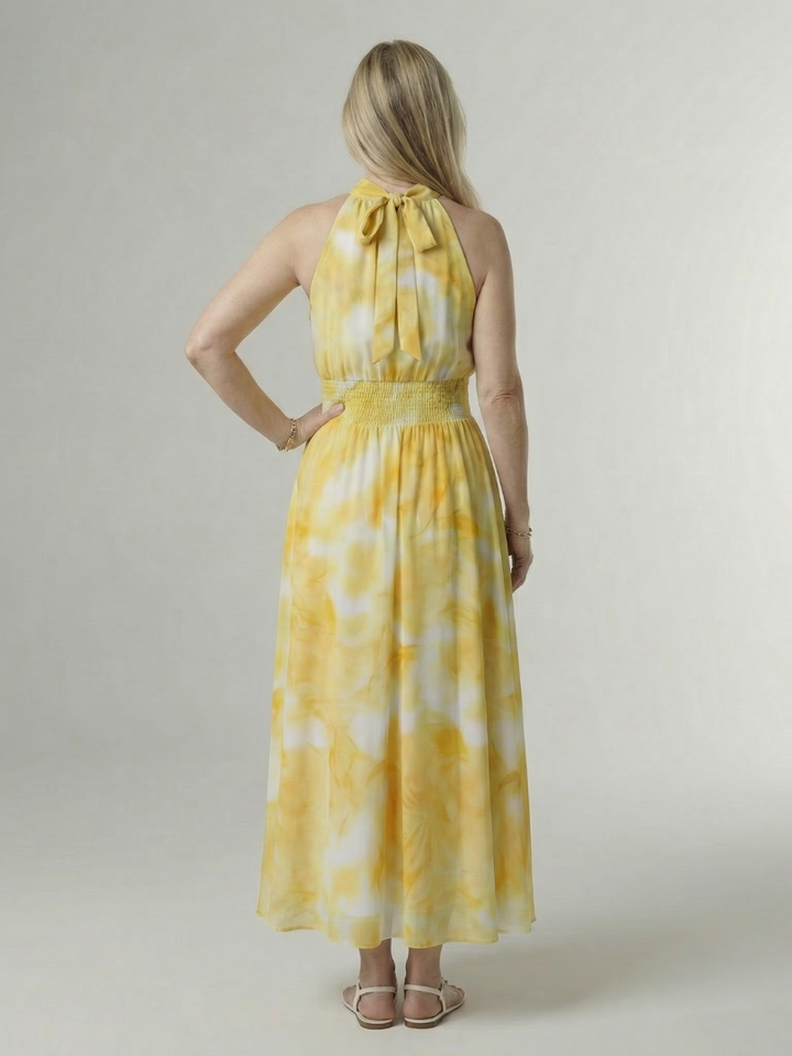 Constanza | Vestido Midi con Cuello Halter Fruncido