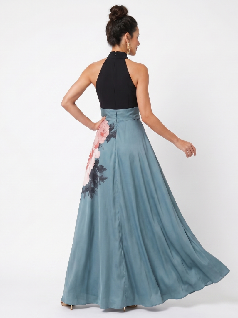 Ángela | Vestido Maxi de Falda Floral con Escote Halter