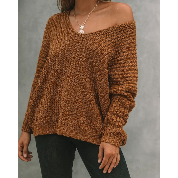 GABBY™ – Lightweight V-Neck Long Sleeve Sweater with Drop Shoulders