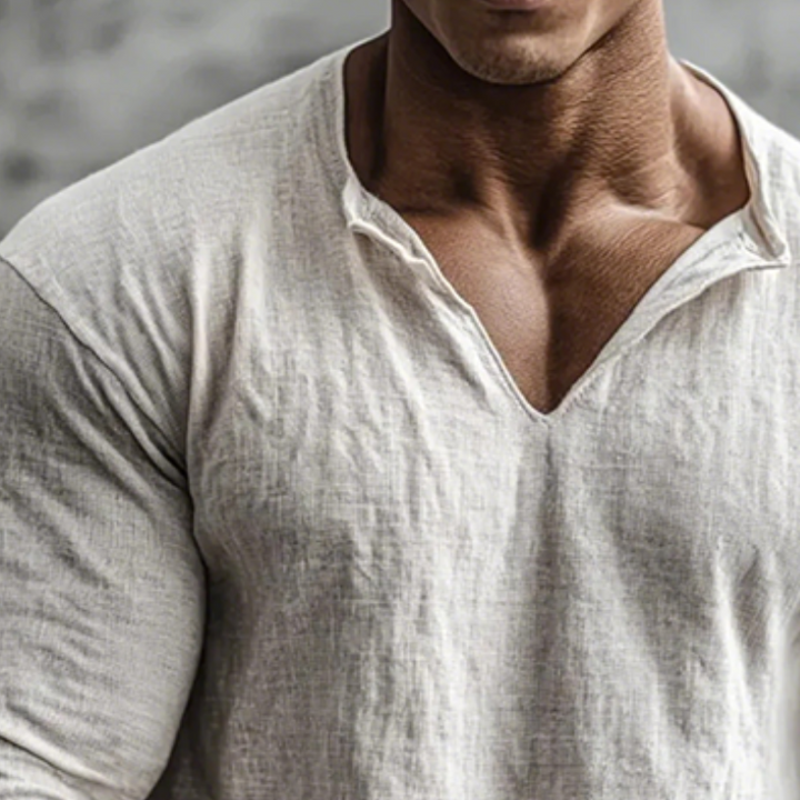Men's Vintage-Inspired V-Neck Long Sleeve Cotton Linen Shirt - MTZ1901A5TO