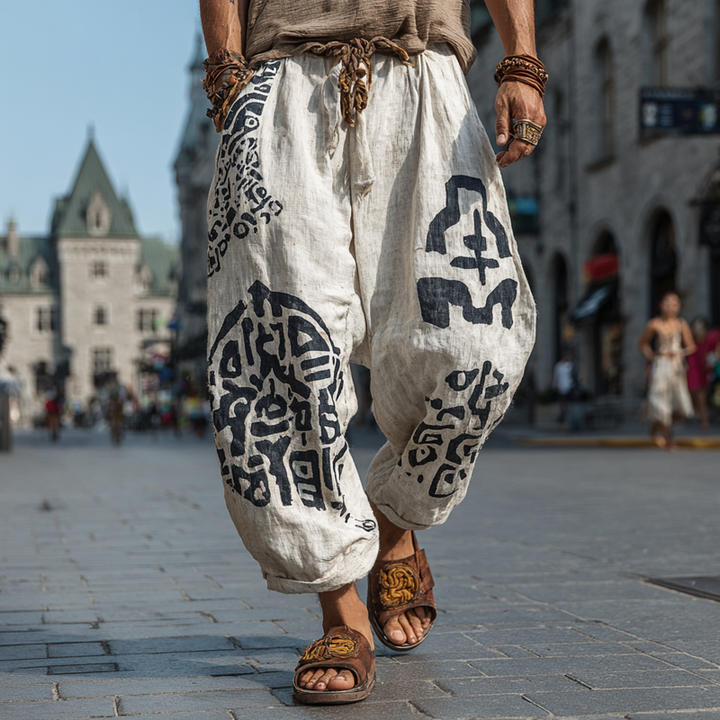Men's Loose-Fit Bohemian Print Trousers - Style MTA0412G6X