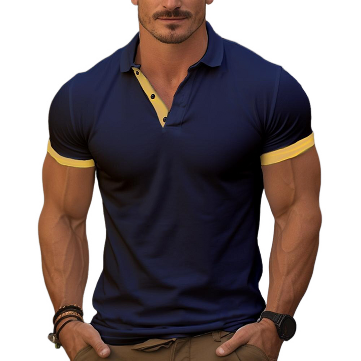 Men's Short Sleeve Polo Shirt with Contrast Color - Cotton Blend MTA1954G7X