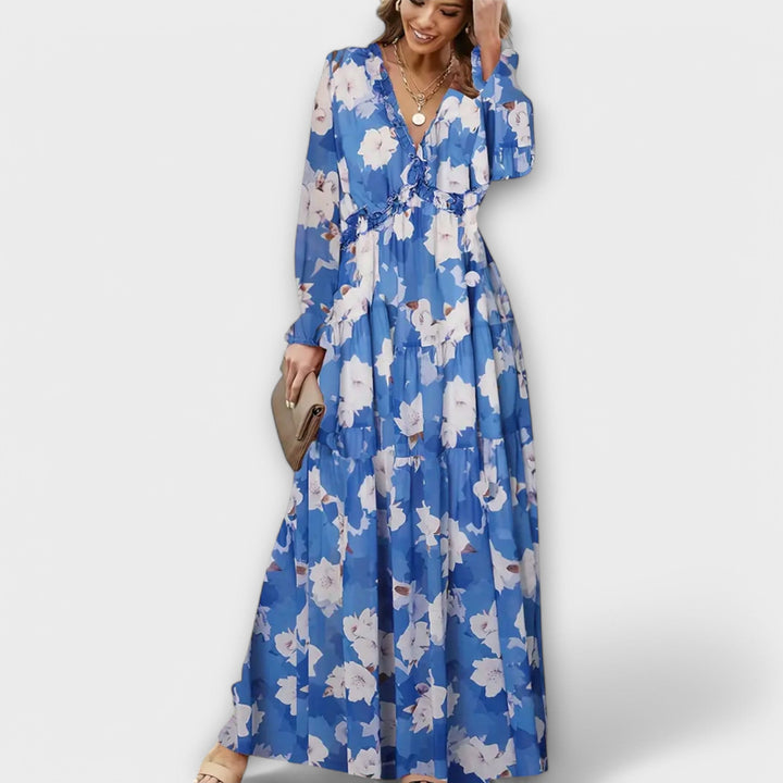 Vestido Maxi Floral Elegante de Manga Larga