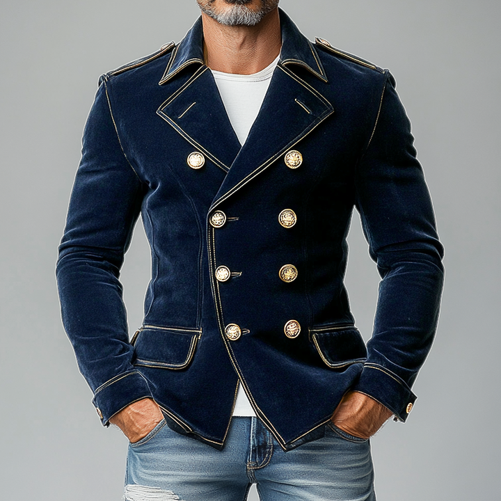 Men's Double-Breasted Matte Velvet Lapel Jacket - Model MTA0743K3X