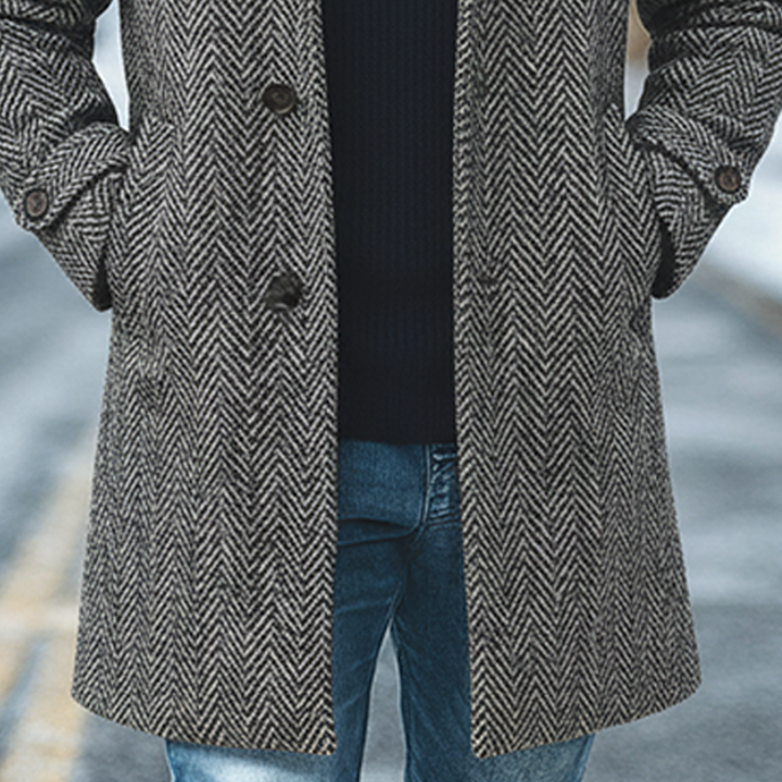 Men's Mid-Length Herringbone Blend Lapel Coat - Model MTA0605K1X