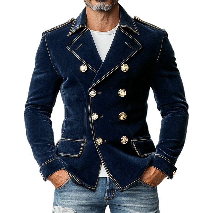 Men's Double-Breasted Matte Velvet Lapel Jacket - Model MTA0743K3X