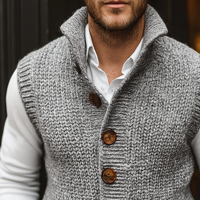Chaleco de Punto Abotonado de Una Sola Botonadura para Hombre, Estilo Retro Casual
