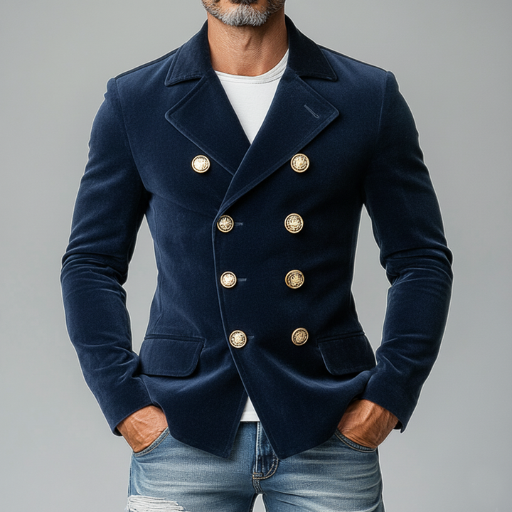 Men's Double-Breasted Matte Velvet Lapel Jacket - Model MTA0743K3X