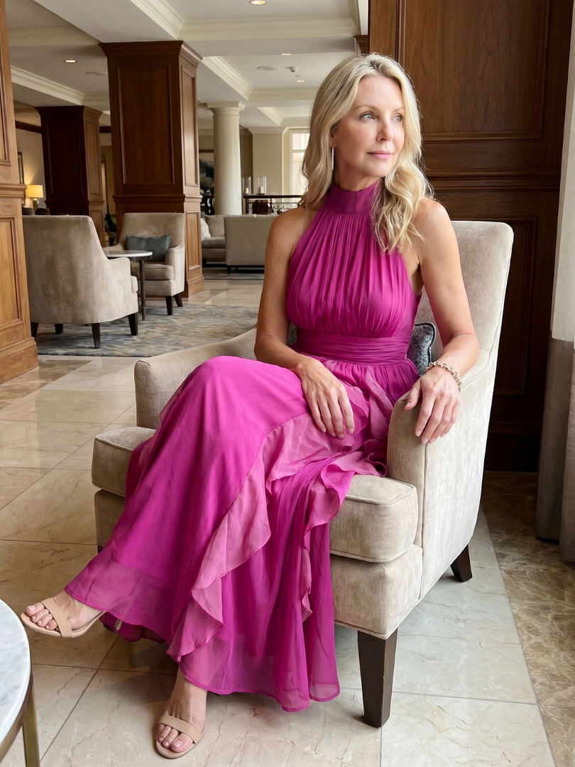 Jimena | Vestido Maxi con Cuello Alto y Volantes