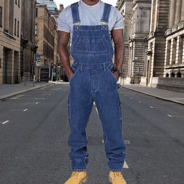 Men's Relaxed Fit Washed Denim Multi-Pocket Overalls