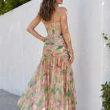 Leonor | Vestido Midi con Tirantes de Espagueti y Superposición Transparente