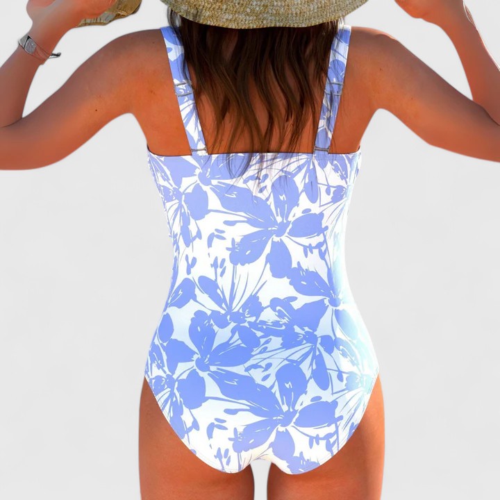 Bañador de una pieza con estampado multicolor y frente drapeado para mujer
