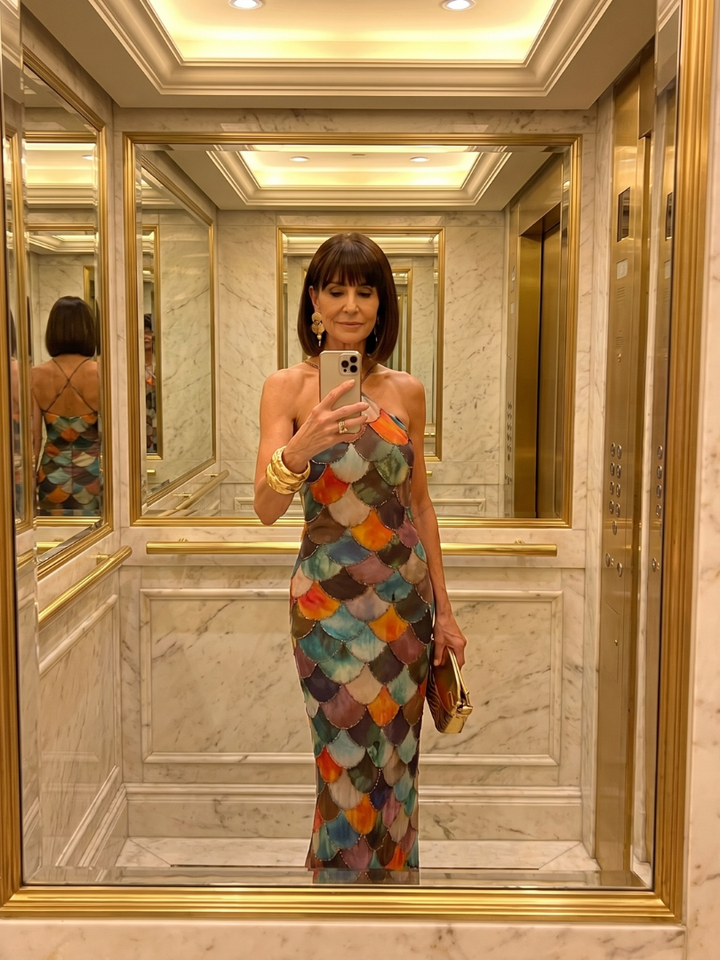 Catalina | Vestido Maxi de Patrón Escala Multicolor Ajustado