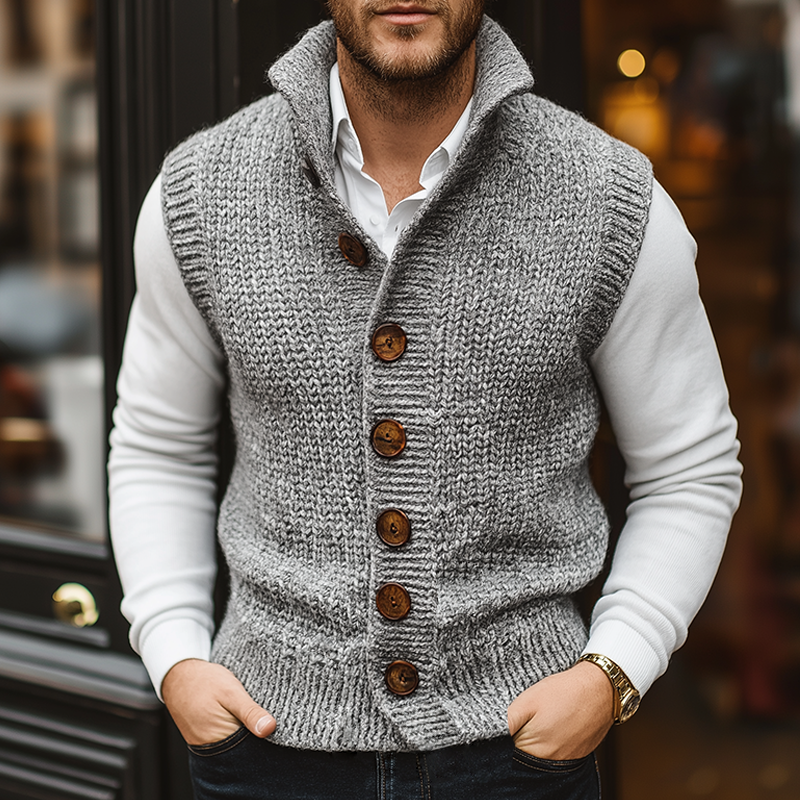 Chaleco de Punto Abotonado de Una Sola Botonadura para Hombre, Estilo Retro Casual